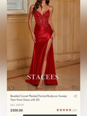 Elegant Red Sequined Prom Dress with Thigh Slit